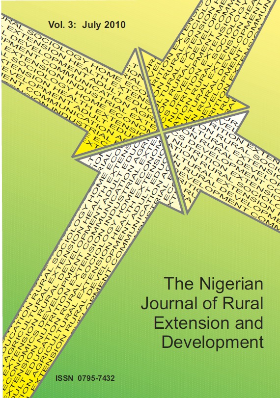 					View Vol. 3 No. 1 (2010): The Nigerian Journal of Rural Extension and Development (NJRED)
				