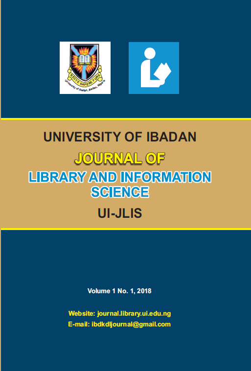 					View Vol. 1 No. 1 (2018): UNIVERSITY OF IBADAN JOURNAL OF LIBRARY AND INFORMATION SCIENCE
				