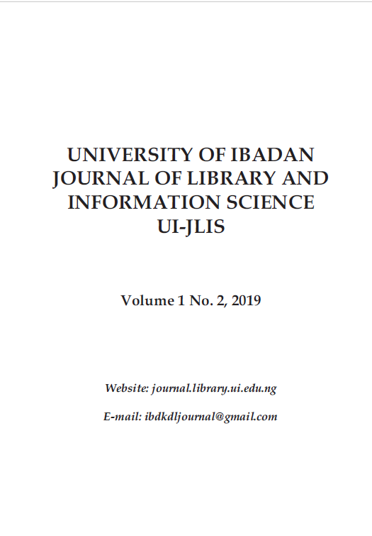 					View Vol. 2 No. 1 (2019):  UNIVERSITY OF IBADAN JOURNAL OF LIBRARY AND INFORMATION SCIENCE
				