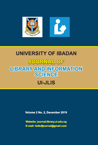 					View Vol. 2 No. 2 (2019): UNIVERSITY OF IBADAN JOURNAL OF LIBRARY AND INFORMATION SCIENCE
				